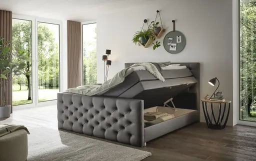 Boxspringbett SANDRIN E- Liegefläche ca. 180x200 cm, Stoff, Dunkelgrau, inkl. Stauraum und Fußteil