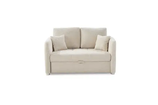 Sofa JORDEN - 1,5-Sitzer inkl. Schlaffunktion mit Bettkasten, verstellbare Armlehnen, Cord, Beige