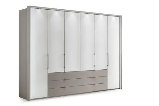 Drehtürenschrank Marbella - B. ca. 302cm, Korpus, Front Glas, Weiß