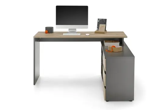 Winkelschreibtisch GRIFFIN - B/H/T ca. 146x76x145 cm, Graphit, Eiche Dekor