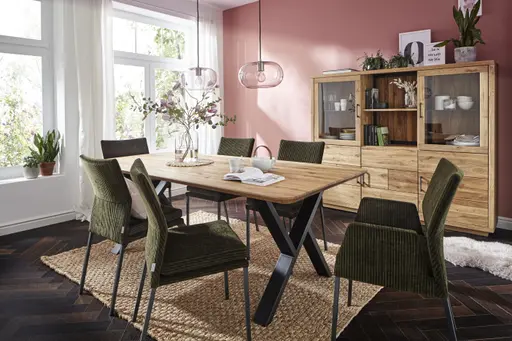 Esstisch Belfast - LB ca. 200x100 cm, Eiche massiv, X-Gestell asymmetrisch