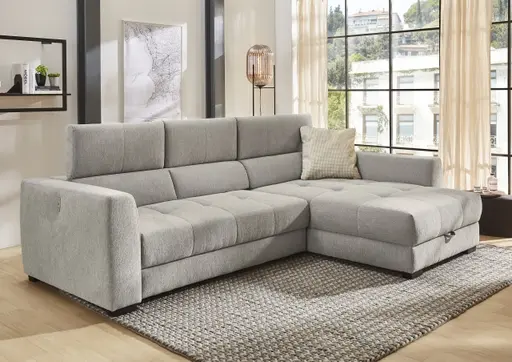 Ecksofa - 2-Sitzer, Ecke rechts, Stoff, Grau