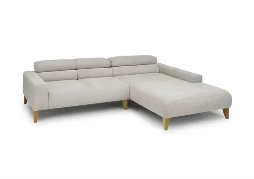 Ecksofa CHENOA - 2-Sitzer mit Longchair rechts, Kopfteil verstellbar, Stoff, Natur