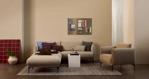 Ecksofa Joana - Longchair links mit 2-Sitzer, Stoff, Beige