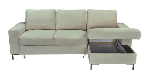 Ecksofa - 2-Sitzer, Ecke rechts inkl. Schlaffunktion und Bettkasten, Stoff, Creme