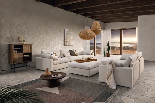 Hocker Palmdale - LB ca. 115x115 cm, Stoff, Natur