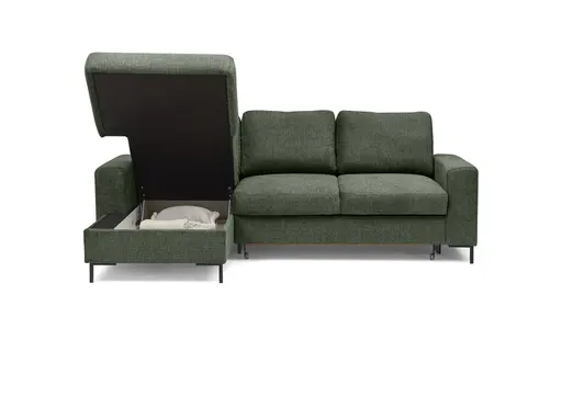 Ecksofa - Longchair links mit 2-Sitzer, Stoff, Dunkelgrün