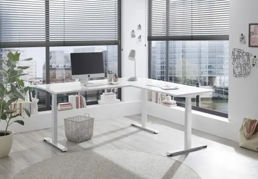 Eckschreibtisch - höhenverstellbar, LB ca. 185x77 cm, Weiß