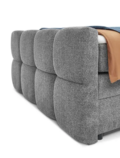 Boxspringbett SANDRIN R- Liegefläche ca. 140x200 cm, Stoff, Hellgrau, inkl. Stauraum und Fußteil