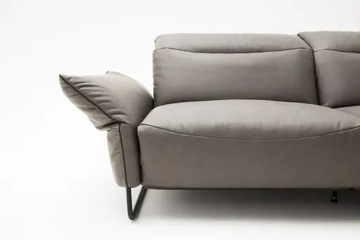 Sofa Victoria - 3-Sitzer inkl. Kopfstütze/Armlehne verstellbar, Leder, Grau