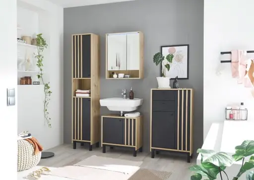 Hochschrank- B ca. 38 cm, Eiche Dekor, Schwarz