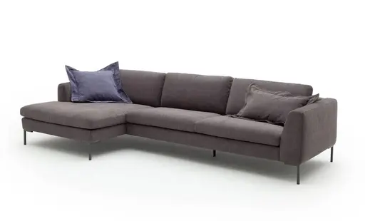 Ecksofa Lenni Full - Longchair links mit 3-Sitzer, Velour, Mocca, bündige Kissen