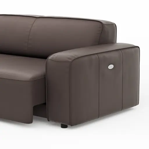 Ecksofa Denver - Longchair links, groß mit 2,5 Sitzer, inkl. Sitzvorzug (motorisch), Leder, Mocca