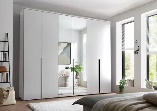 Drehtürenschrank- B ca. 270 cm, Weiß, Spiegel