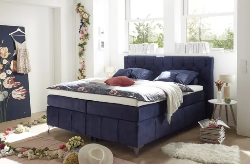 Boxspringbett- Liegefläche ca. 180x200 cm, Stoff Dunkelblau