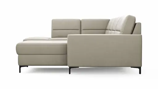 Wohnlandschaft Merlos H - Ecke links mit 2,5-Sitzer und Longchair rechts inkl. Relaxfunktion (motorisch), Leder, Kreide