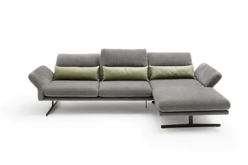 Ecksofa Alexander -  3-Sitzer mit Longchair rechts inkl. Kopfstütze/Armlehne verstellbar, Stoff, Braungrün