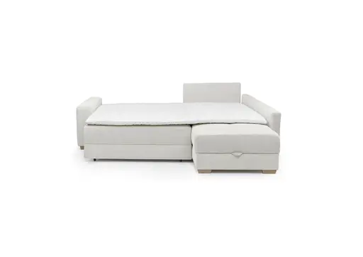 Ecksofa Jyte - 2-Sitzer mit Ecke rechts, Schlaffunktion mit Bettkasten, Stoff, Beige