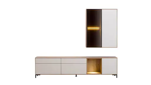 Wohnwand Medio - inkl. Beleuchtung, Melamin, Sand