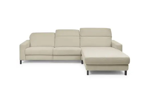 Ecksofa - CALM FLEX 2.0, 3-Sitzer mit Longchari rechts, Kopfteil verstellbar, Stoff, Natur