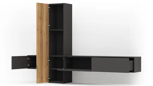 Wohnwand Medio -  Melamin, Schiefergrau