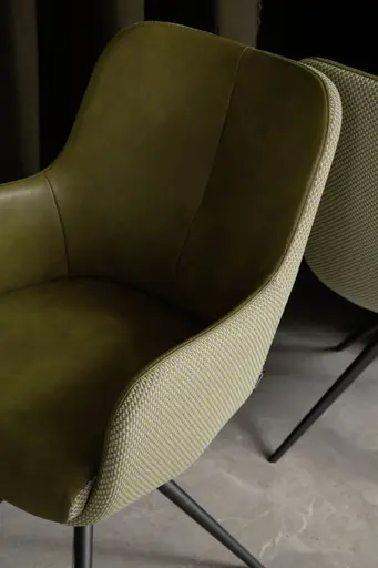 Armlehnstuhl Mis - Leder, Moos, Stoff, Beige-Moos, Gestell, Anthrazit