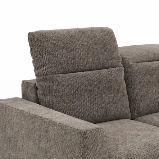 Ecksofa Alegria Plus - 2,5-Sitzer mit Longchair rechts inkl. Kopfteil verstellbar, Stoff, Nougat
