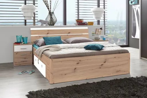 Bettanlage- Liegefläche ca. 180x200 cm, Eiche Dekor, Weiß