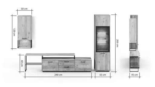 Wohnwand Savannah - inkl. Beleuchtung, Wildeiche massiv, natur geölt