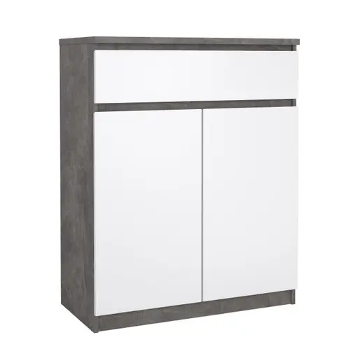 Kommode - B ca. 81 cm, Betonoptik, Weiß Hochglanz