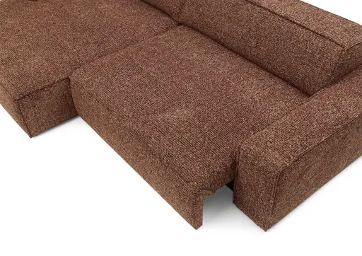 Ecksofa - Longchair links mit 2-Sitzer, Sitzvorzug motorisch, Stoff, Rotbraun