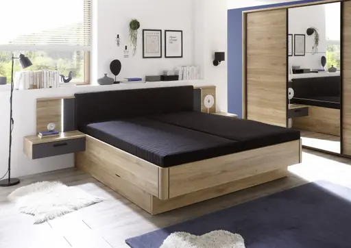 Bettanlage- Liegefläche ca. 180x200 cm, Eiche Dekor, Graphit