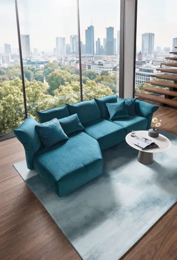 Ecksofa Motone - Trapezsofa links, 2,5-Sitzer, Stoff, Türkis