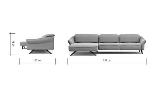 Ecksofa Bormio - Longchair links mit 3-Sitzer, Kopfteilverstellung, Stoff, Pfirsich