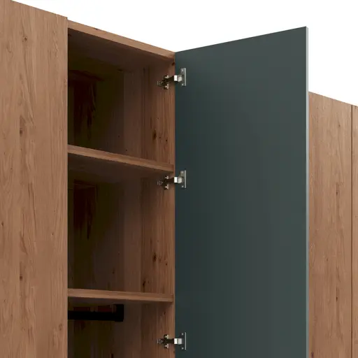 Drehtürenschrank Matera, B ca. 302, Ethno Eiche, Glas, blaugrün