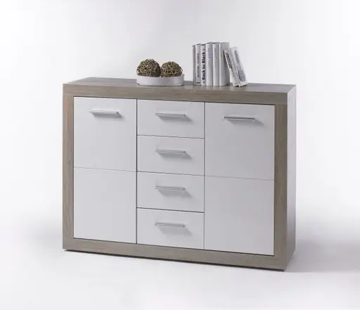 Kommode - B ca. 117 cm, Sonoma Eiche Nachbildung, Weiß