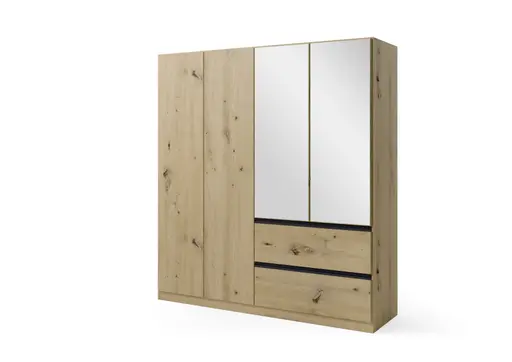 Drehtürenschrank RASA- B ca. 181 cm, Eiche Dekor, Spiegel