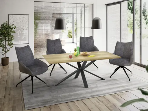 Esstisch - LB ca. 200x100 cm, Eiche massiv geölt, Schweizer Kante, Schwarz