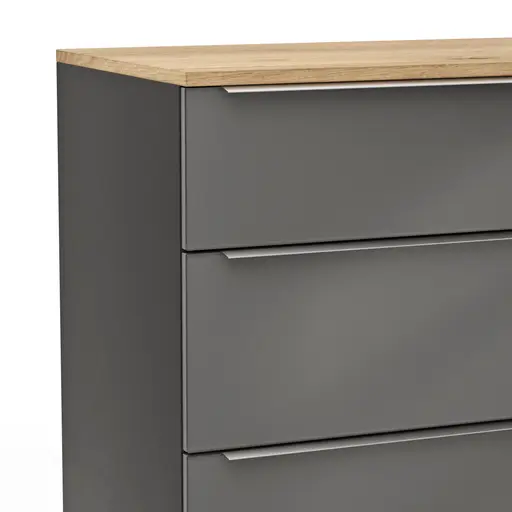 Kommode Colorado Beimöbel - Front Glas, Dunkelgrau matt, Griffe Edelstahlfarbig