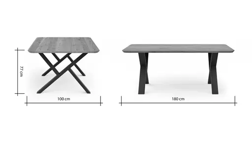 Esstisch Belfast - LB ca. 180x100 cm, Eiche massiv, X-Gestell asymmetrisch