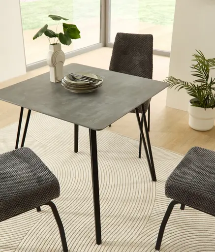 Esstisch - LB ca. 80x80 cm, Betonoptik, Schweizer Kante, Schwarz