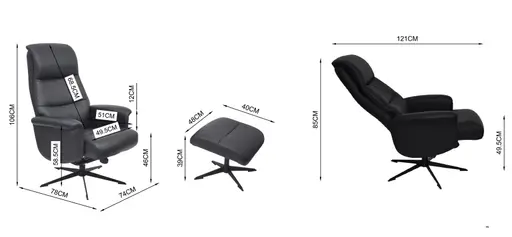 TV-Sessel MENNIS mit Hocker - drehbar, Relaxfunktion, Kopfteilverstellung, Leder, Schwarz