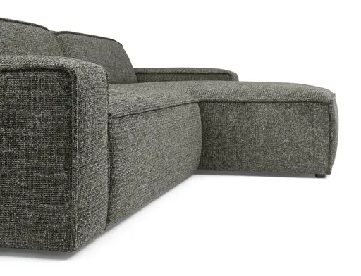 Ecksofa - 2-Sitzer mit Longchair rechts, Sitzvorzug motorisch, Stoff, Steingrau