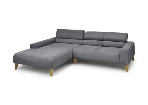 Ecksofa CHENOA - Longchair links mit 2-Sitzer, Kopfteil verstellbar, Stoff, Anthrazit