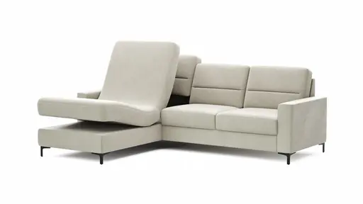 Ecksofa Merlos H - Longchair links und 2,5-Sitzer rechts inkl. Relaxfunktion (motorisch), Stoff, Natur