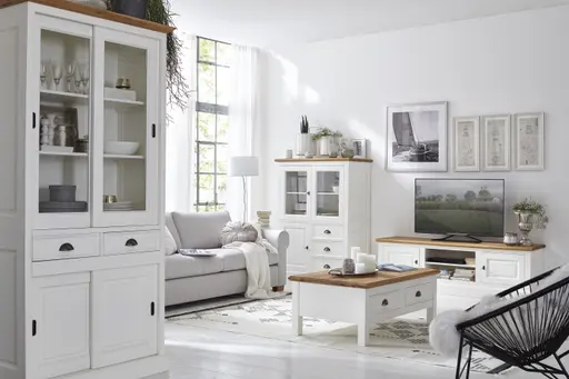 Highboard Louisiana - teilmassiv, Weiß