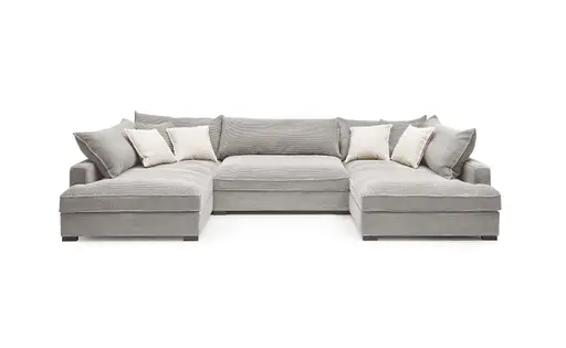 Wohnlandschaft - Longchair links, 2-Sitzer, Ecke rechts, Stoff, Hellgrau