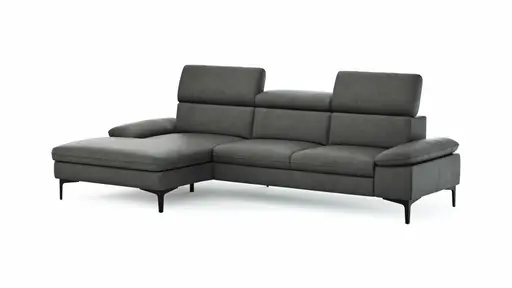 Ecksofa Felipa - Longchair links mit 2,5-Sitzer inkl. Kopfteil verstellbar, Leder, Grau
