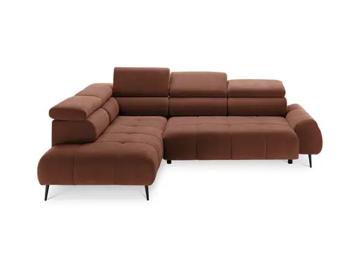 Ecksofa - Ecke links mit 2-Sitzer, Sitzvorzug motorisch, Kopfteil verstellbar, Stoff, Terracotta