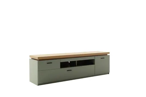 TV-Lowboard - mit Beleuchtung, B ca. 195 cm, Salbeigrün, Eiche Evoke Nachbildung